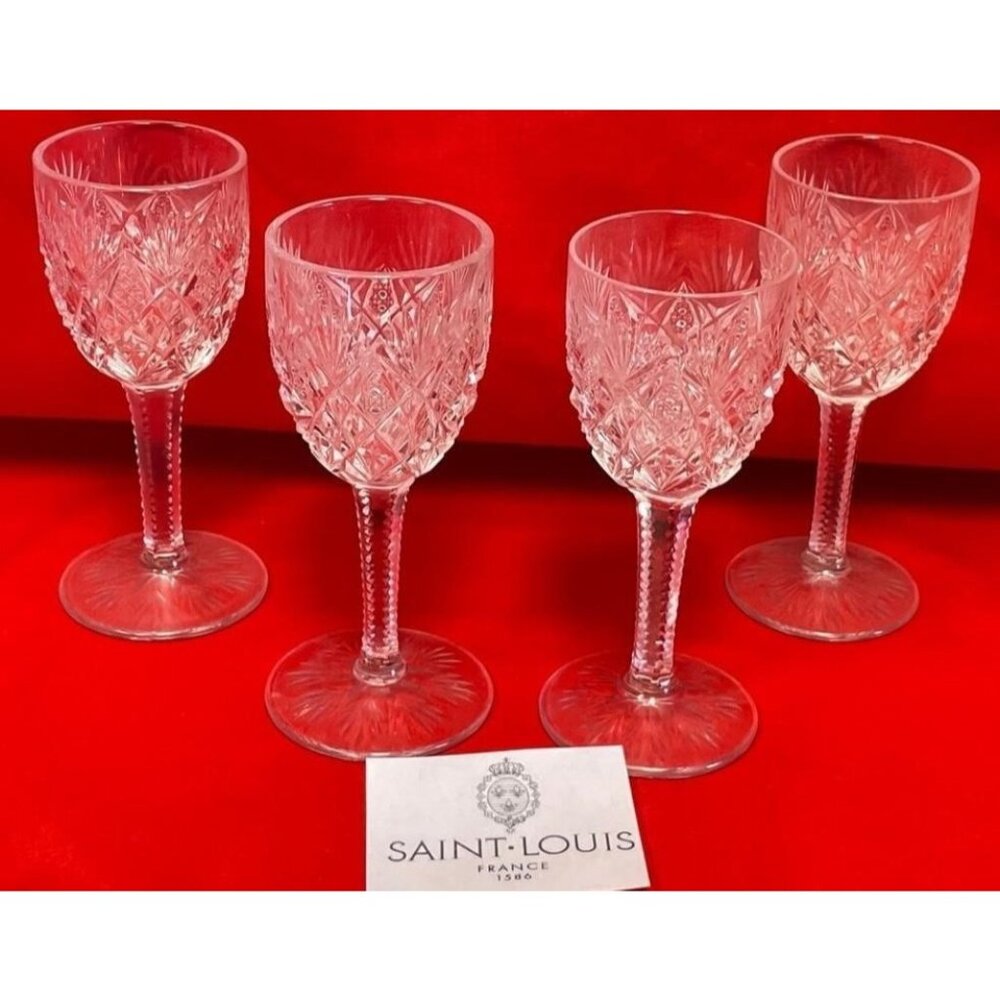 4 St. Louis French Crystal Florence Pineapple Cut Burgundy Wine Glasses 6.5"